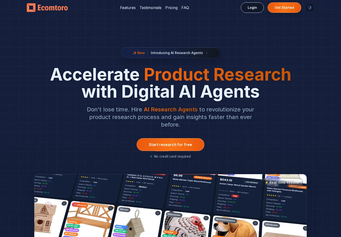 EcomToro - AI SaaS landing page